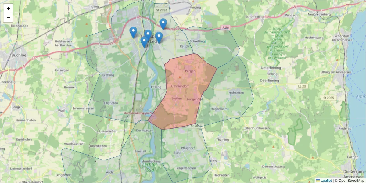 Karte des Postleitzahlen Bereichs  und der umliegenden Postleitzahlen in Deutschland