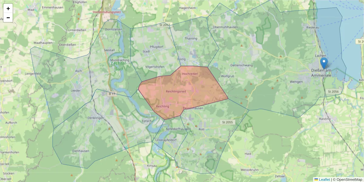 Karte des Postleitzahlen Bereichs  und der umliegenden Postleitzahlen in Deutschland