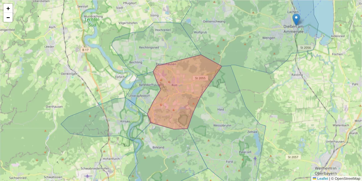 Karte des Postleitzahlen Bereichs  und der umliegenden Postleitzahlen in Deutschland