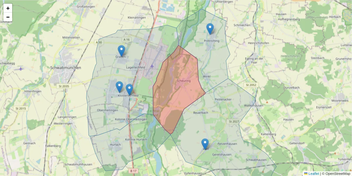 Karte des Postleitzahlen Bereichs  und der umliegenden Postleitzahlen in Deutschland