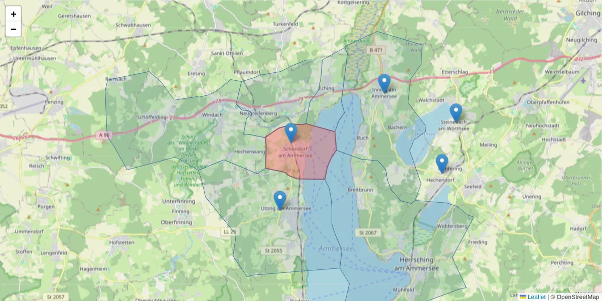 Karte des Postleitzahlen Bereichs  und der umliegenden Postleitzahlen in Deutschland
