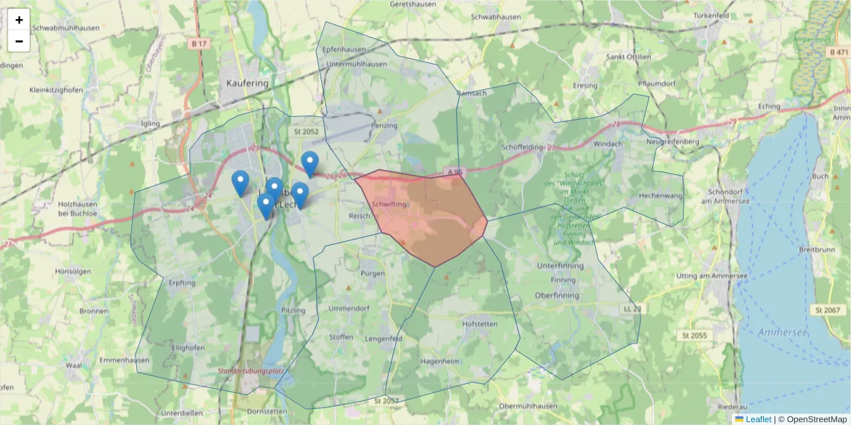 Karte des Postleitzahlen Bereichs  und der umliegenden Postleitzahlen in Deutschland