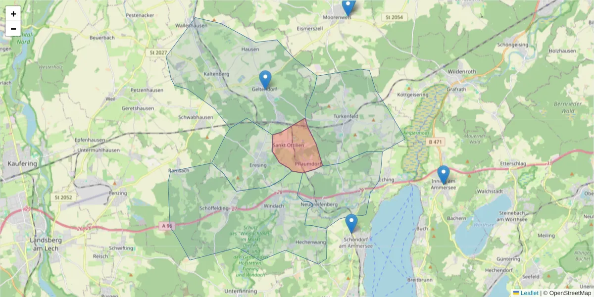 Karte des Postleitzahlen Bereichs  und der umliegenden Postleitzahlen in Deutschland