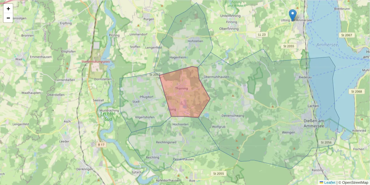 Karte des Postleitzahlen Bereichs  und der umliegenden Postleitzahlen in Deutschland