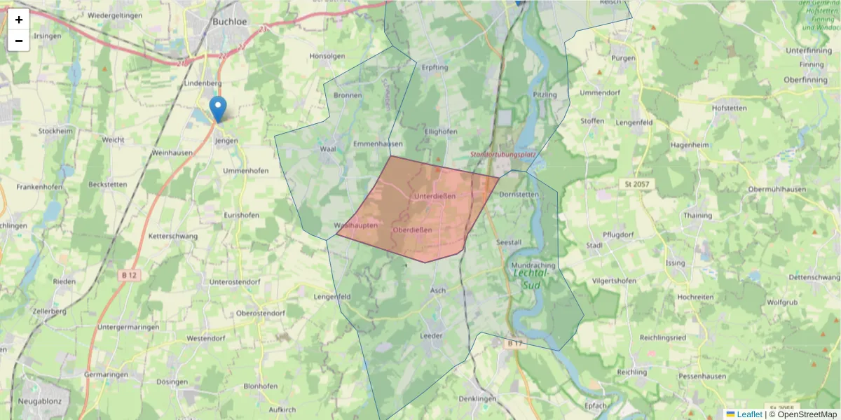 Karte des Postleitzahlen Bereichs  und der umliegenden Postleitzahlen in Deutschland