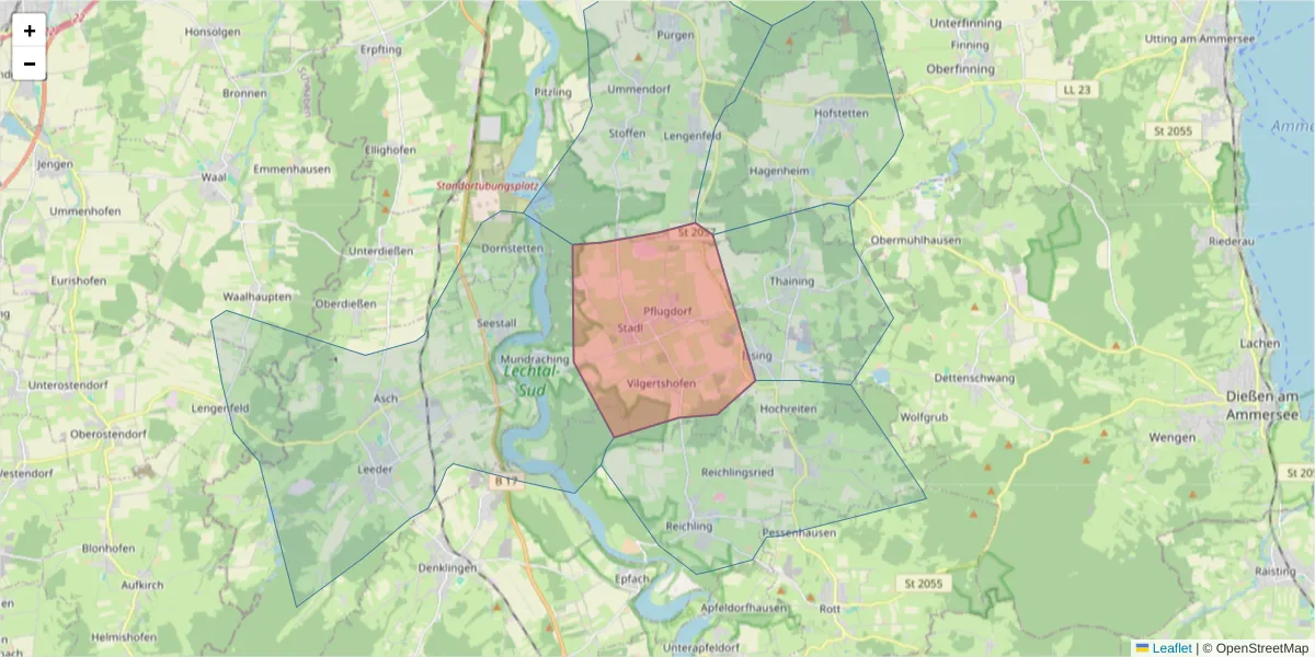 Karte des Postleitzahlen Bereichs  und der umliegenden Postleitzahlen in Deutschland