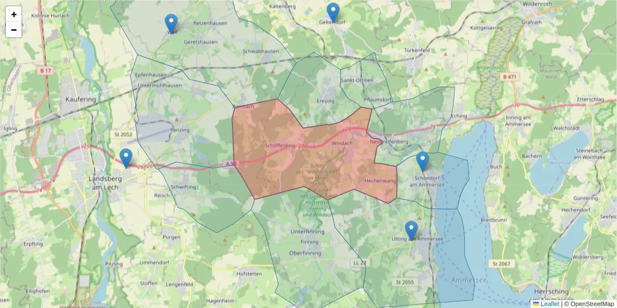 Karte des Postleitzahlen Bereichs  und der umliegenden Postleitzahlen in Deutschland