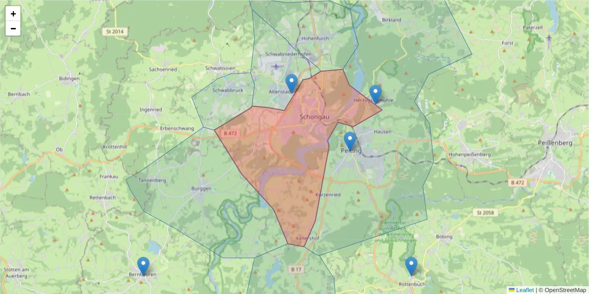 Karte des Postleitzahlen Bereichs  und der umliegenden Postleitzahlen in Deutschland