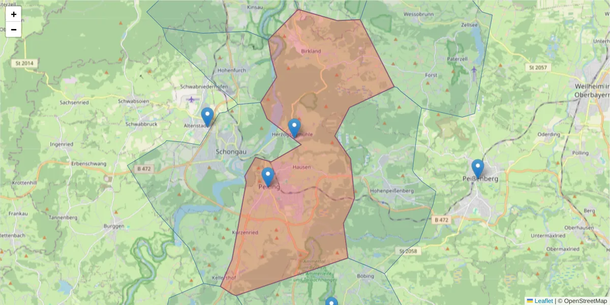 Karte des Postleitzahlen Bereichs  und der umliegenden Postleitzahlen in Deutschland