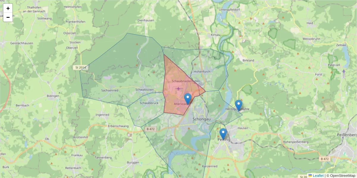 Karte des Postleitzahlen Bereichs  und der umliegenden Postleitzahlen in Deutschland