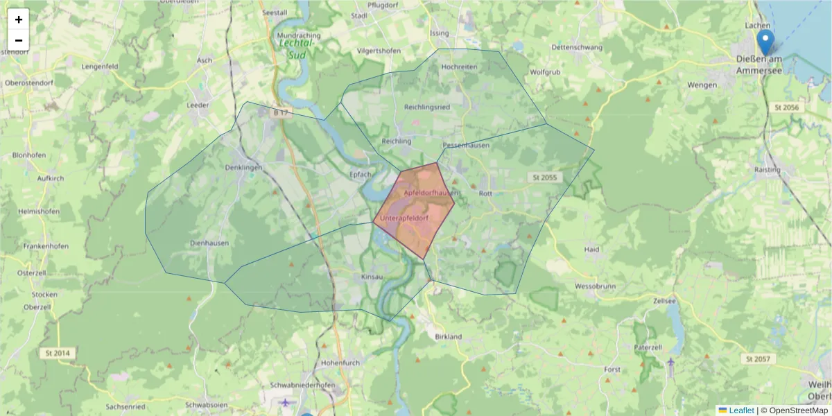 Karte des Postleitzahlen Bereichs  und der umliegenden Postleitzahlen in Deutschland