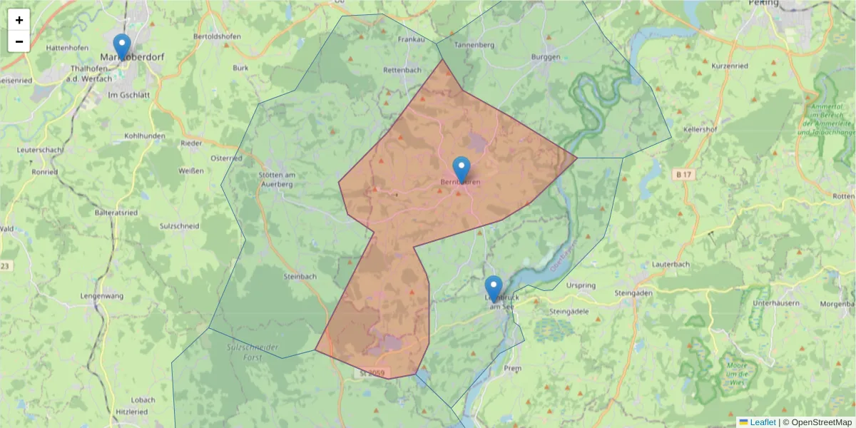 Karte des Postleitzahlen Bereichs  und der umliegenden Postleitzahlen in Deutschland