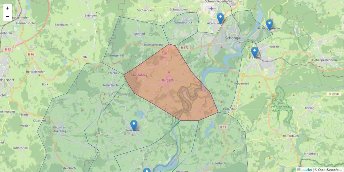 Karte des Postleitzahlen Bereichs  und der umliegenden Postleitzahlen in Deutschland