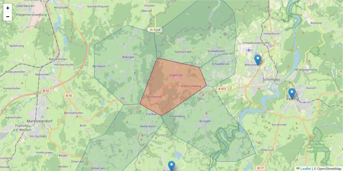 Karte des Postleitzahlen Bereichs  und der umliegenden Postleitzahlen in Deutschland