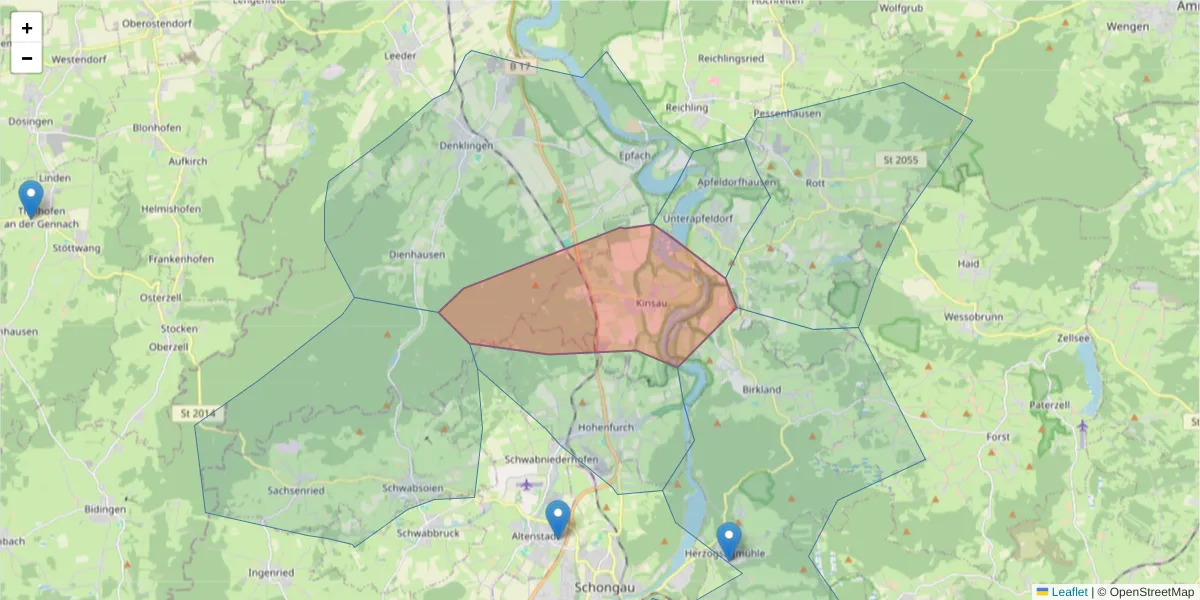 Karte des Postleitzahlen Bereichs  und der umliegenden Postleitzahlen in Deutschland
