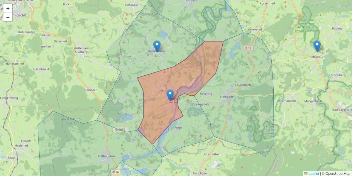 Karte des Postleitzahlen Bereichs  und der umliegenden Postleitzahlen in Deutschland