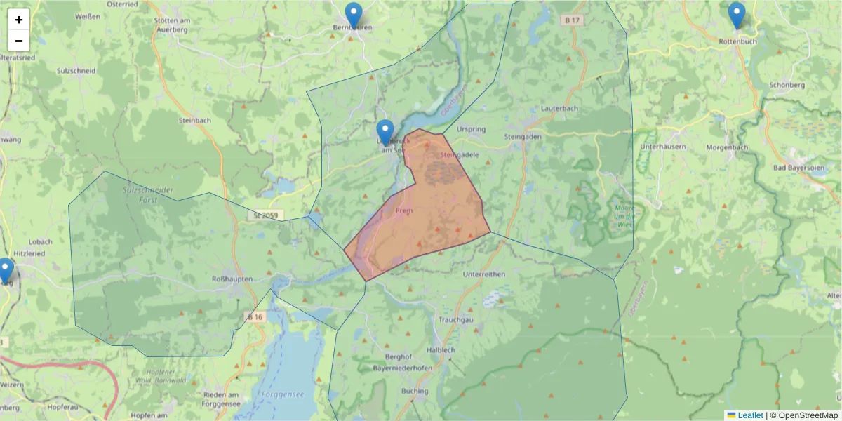 Karte des Postleitzahlen Bereichs  und der umliegenden Postleitzahlen in Deutschland