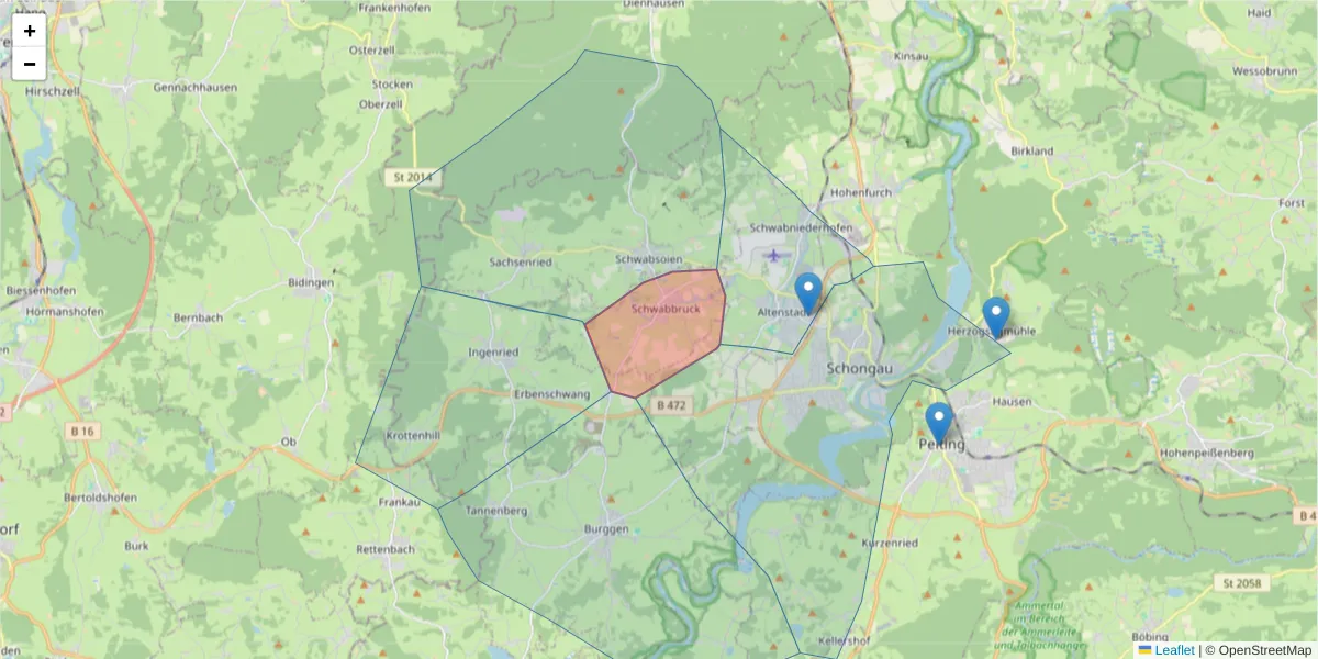 Karte des Postleitzahlen Bereichs  und der umliegenden Postleitzahlen in Deutschland