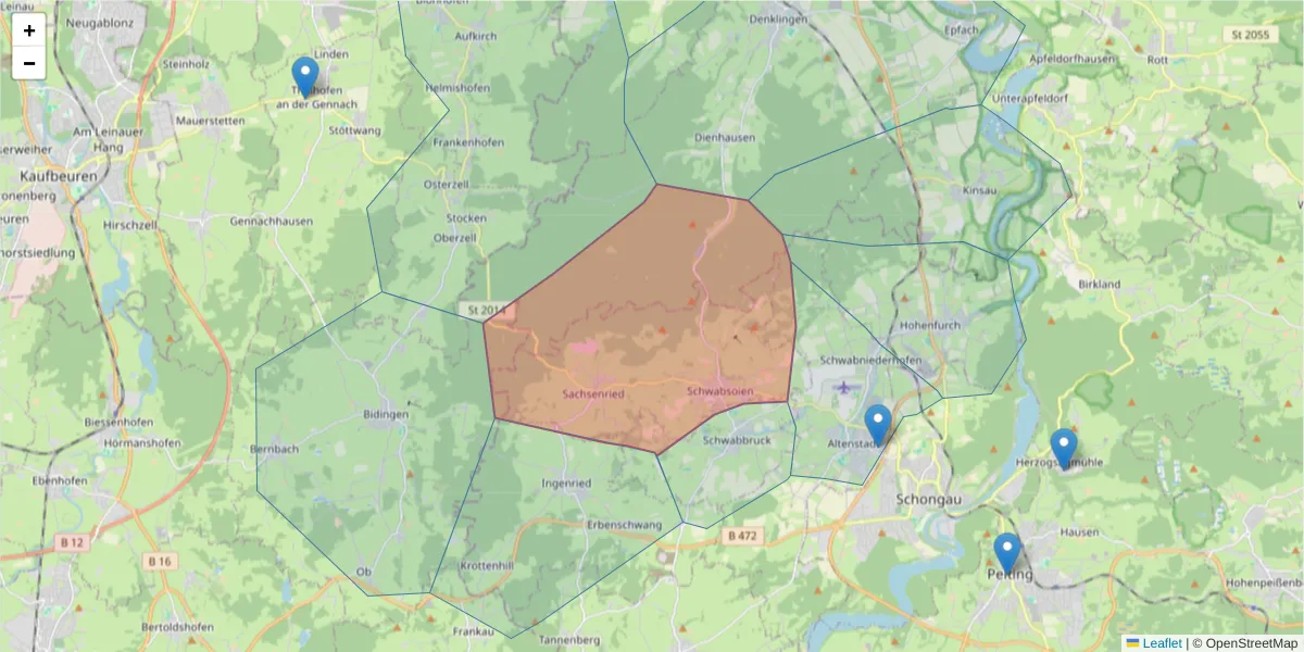 Karte des Postleitzahlen Bereichs  und der umliegenden Postleitzahlen in Deutschland