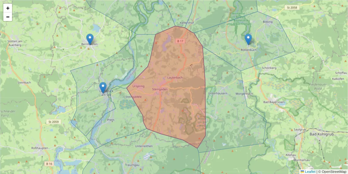 Karte des Postleitzahlen Bereichs  und der umliegenden Postleitzahlen in Deutschland