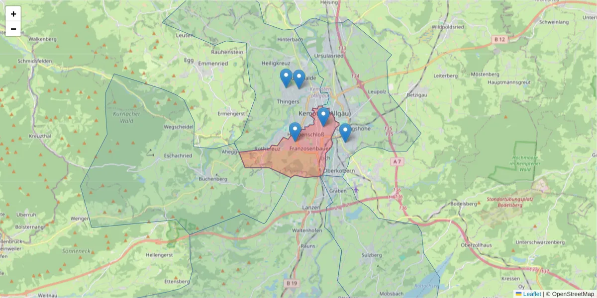 Karte des Postleitzahlen Bereichs  und der umliegenden Postleitzahlen in Deutschland