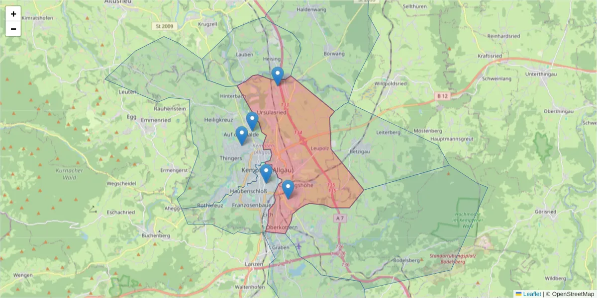 Karte des Postleitzahlen Bereichs  und der umliegenden Postleitzahlen in Deutschland