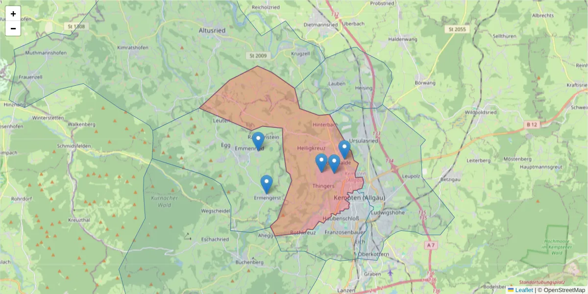 Karte des Postleitzahlen Bereichs  und der umliegenden Postleitzahlen in Deutschland