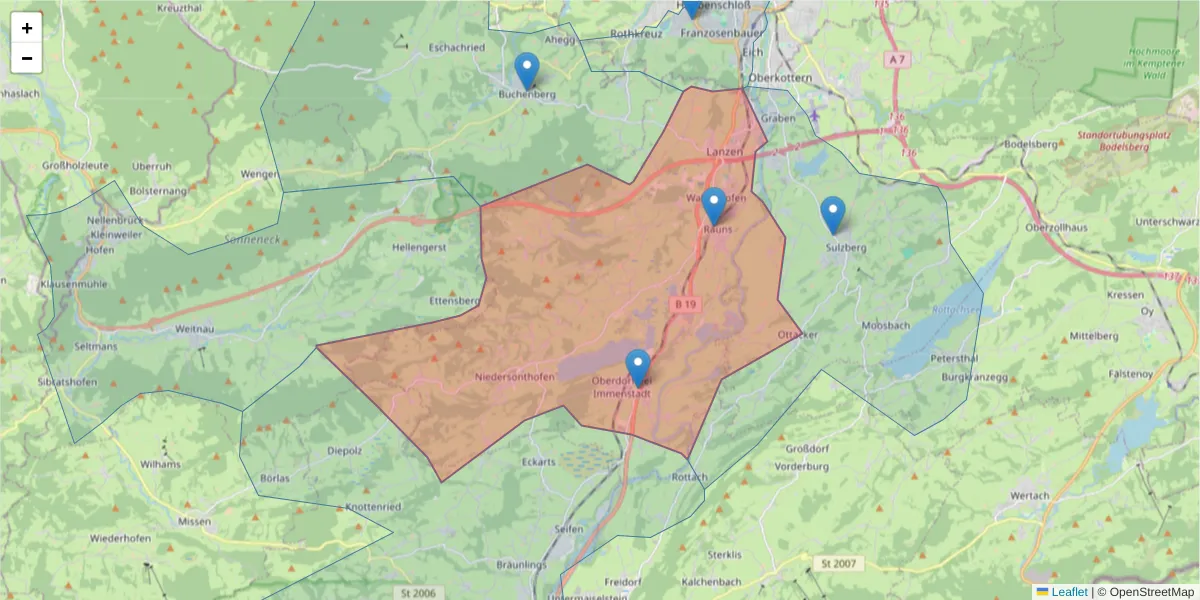 Karte des Postleitzahlen Bereichs  und der umliegenden Postleitzahlen in Deutschland