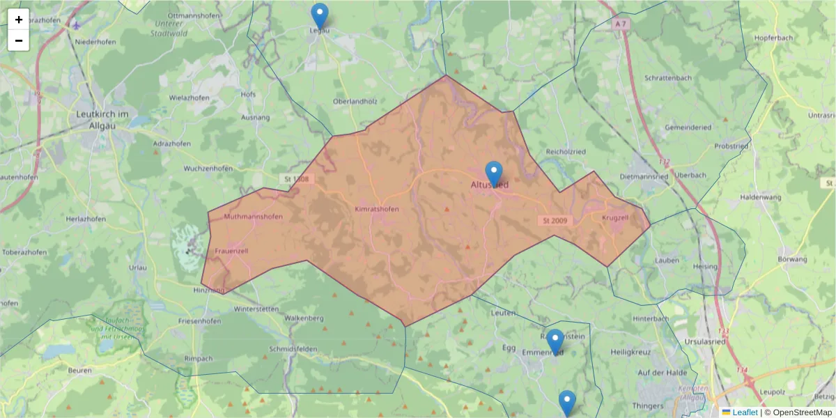 Karte des Postleitzahlen Bereichs  und der umliegenden Postleitzahlen in Deutschland