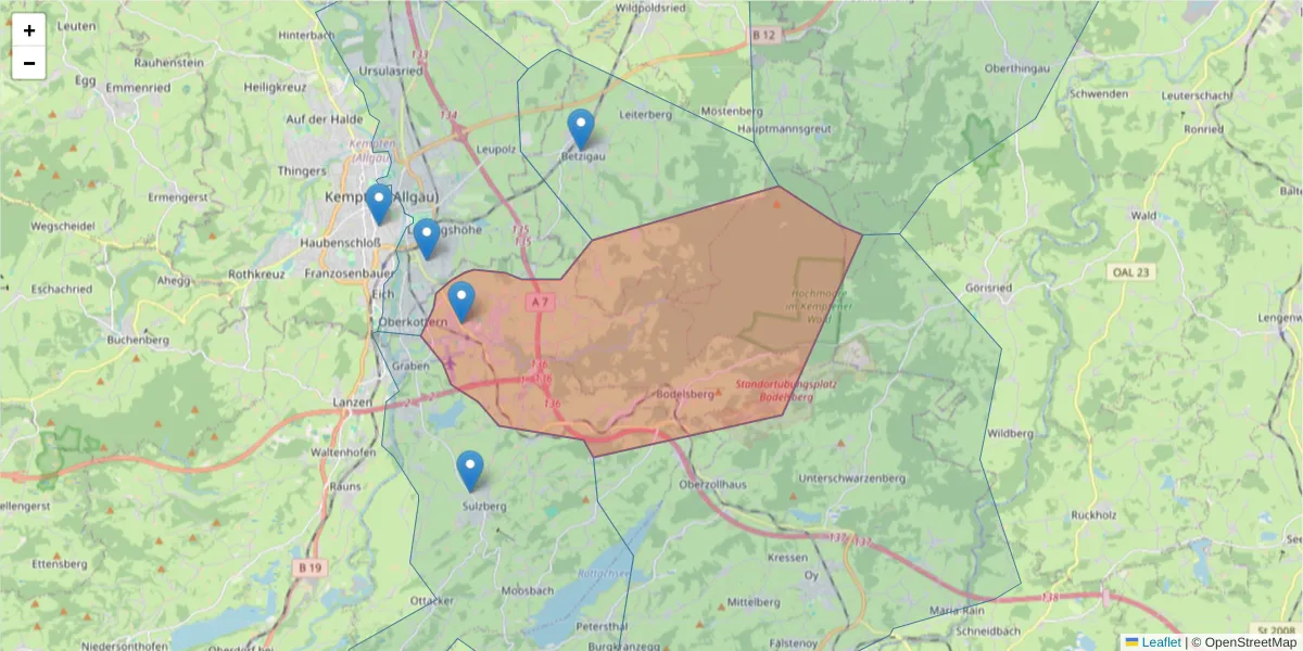 Karte des Postleitzahlen Bereichs  und der umliegenden Postleitzahlen in Deutschland