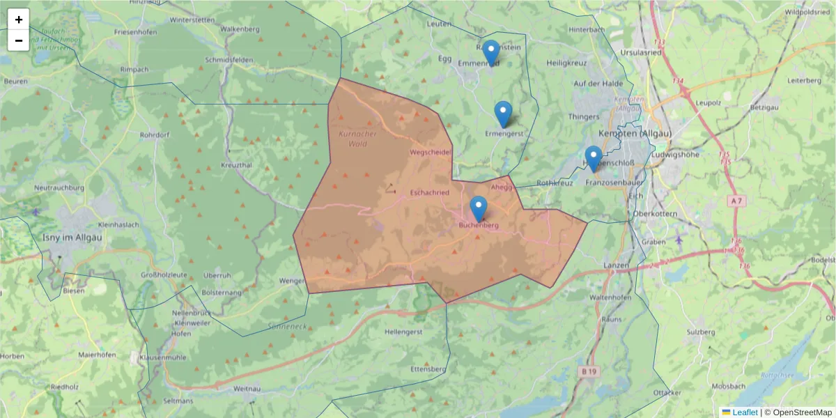 Karte des Postleitzahlen Bereichs  und der umliegenden Postleitzahlen in Deutschland