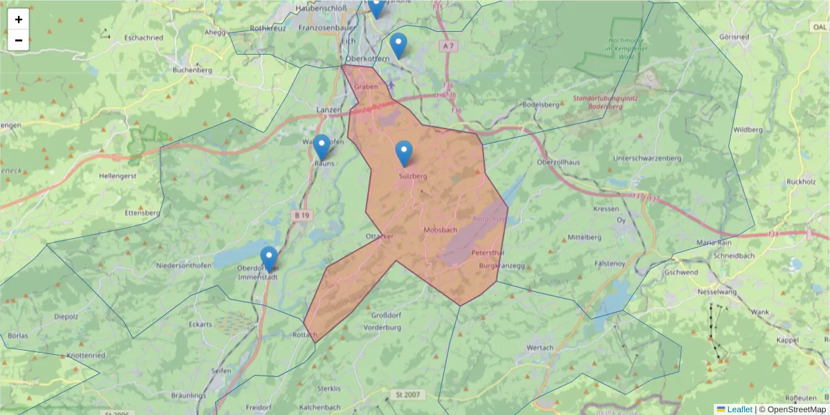 Karte des Postleitzahlen Bereichs  und der umliegenden Postleitzahlen in Deutschland