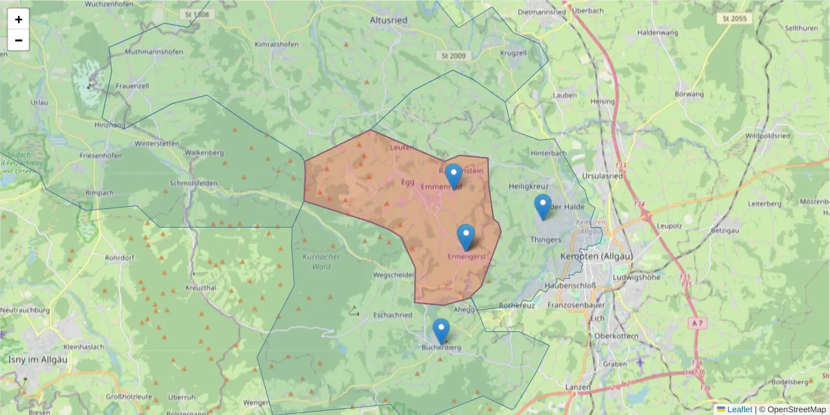 Karte des Postleitzahlen Bereichs  und der umliegenden Postleitzahlen in Deutschland