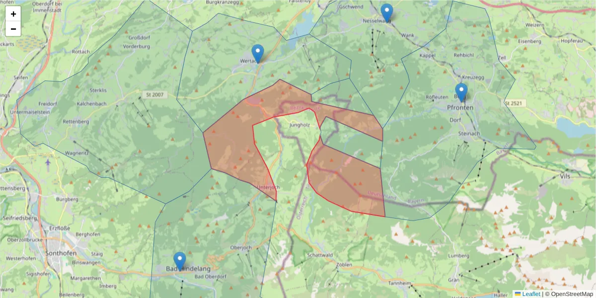 Karte des Postleitzahlen Bereichs  und der umliegenden Postleitzahlen in Deutschland