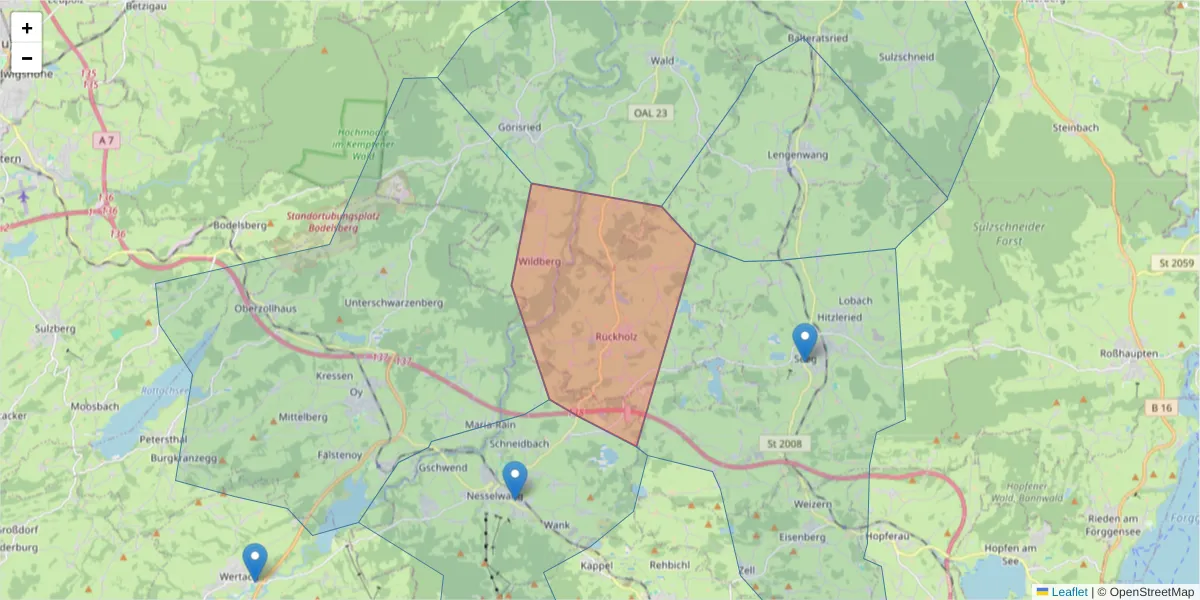 Karte des Postleitzahlen Bereichs  und der umliegenden Postleitzahlen in Deutschland