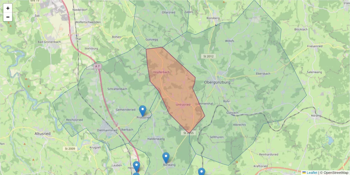Karte des Postleitzahlen Bereichs  und der umliegenden Postleitzahlen in Deutschland