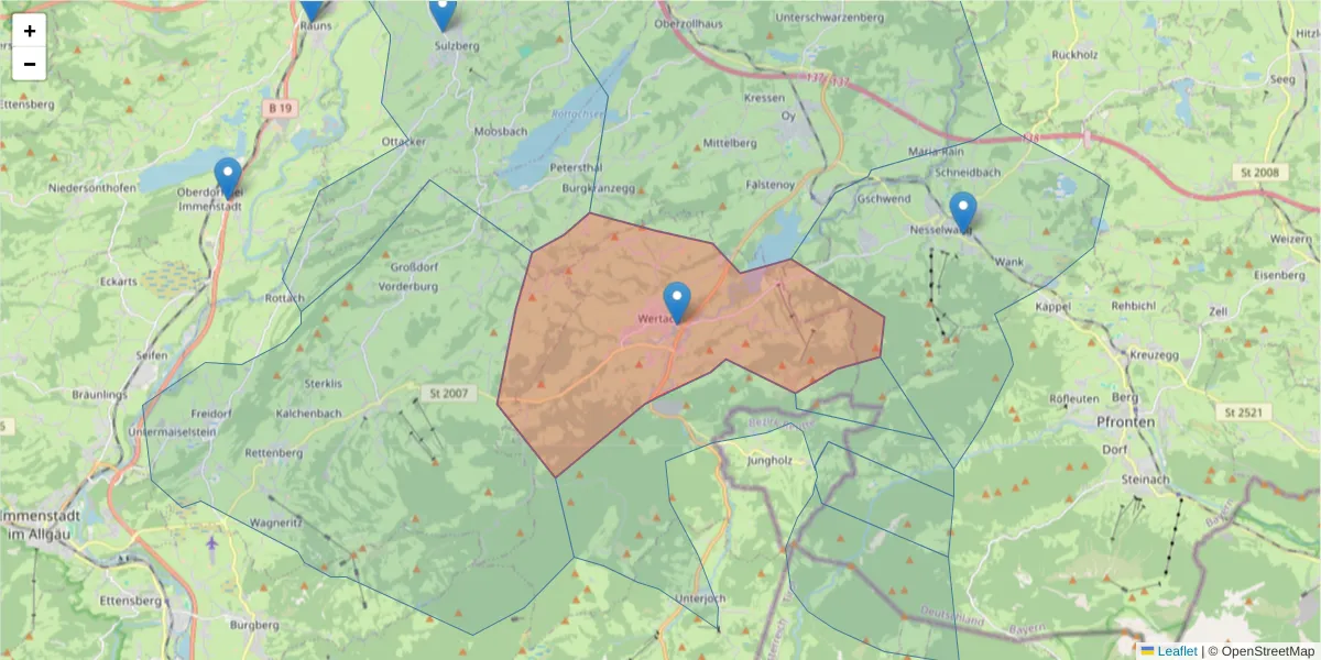 Karte des Postleitzahlen Bereichs  und der umliegenden Postleitzahlen in Deutschland