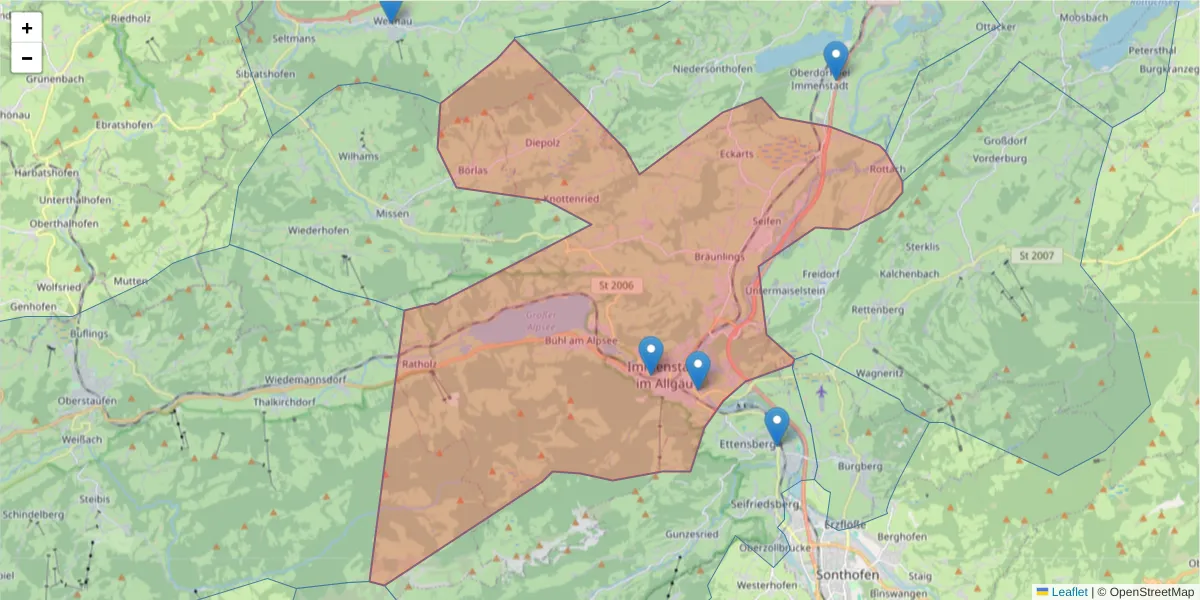Karte des Postleitzahlen Bereichs  und der umliegenden Postleitzahlen in Deutschland