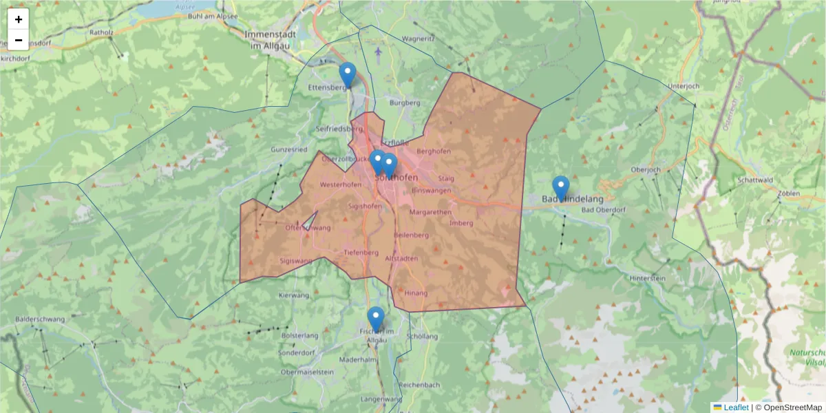 Karte des Postleitzahlen Bereichs  und der umliegenden Postleitzahlen in Deutschland