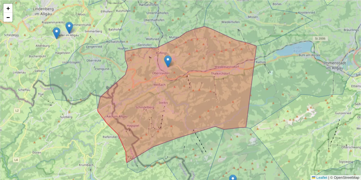 Karte des Postleitzahlen Bereichs  und der umliegenden Postleitzahlen in Deutschland