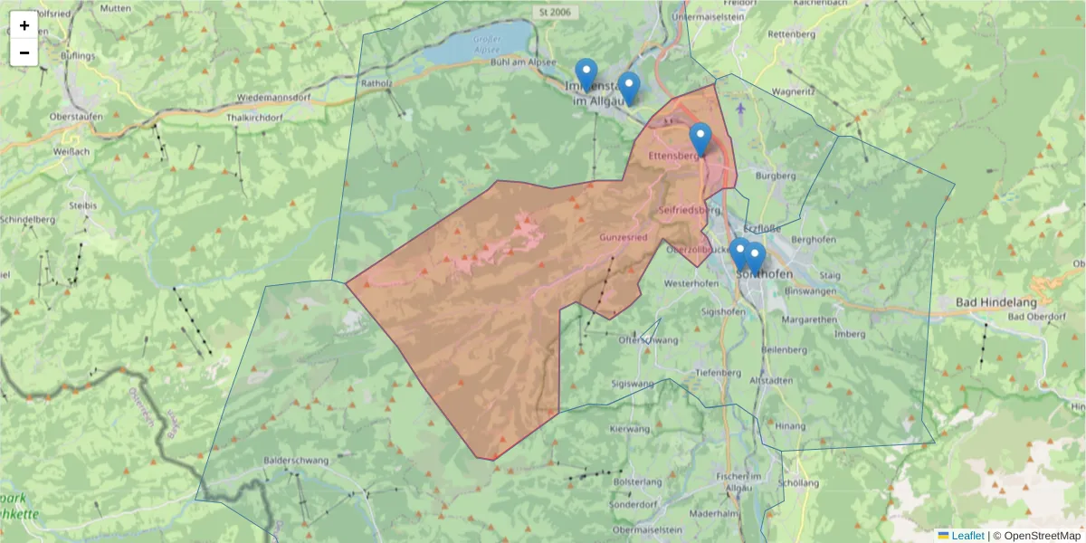 Karte des Postleitzahlen Bereichs  und der umliegenden Postleitzahlen in Deutschland