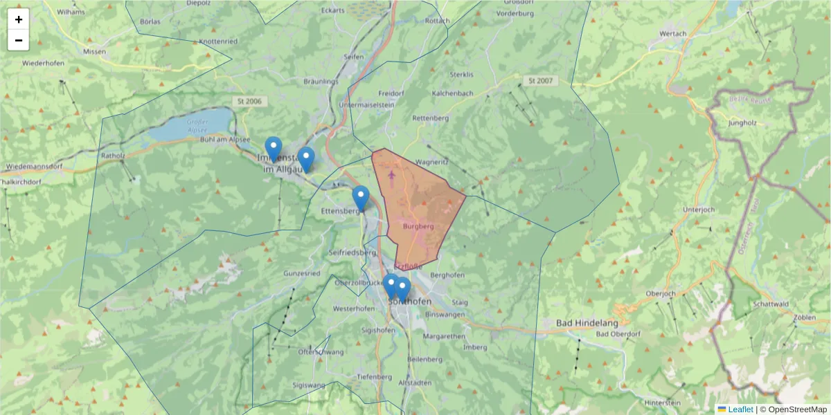 Karte des Postleitzahlen Bereichs  und der umliegenden Postleitzahlen in Deutschland