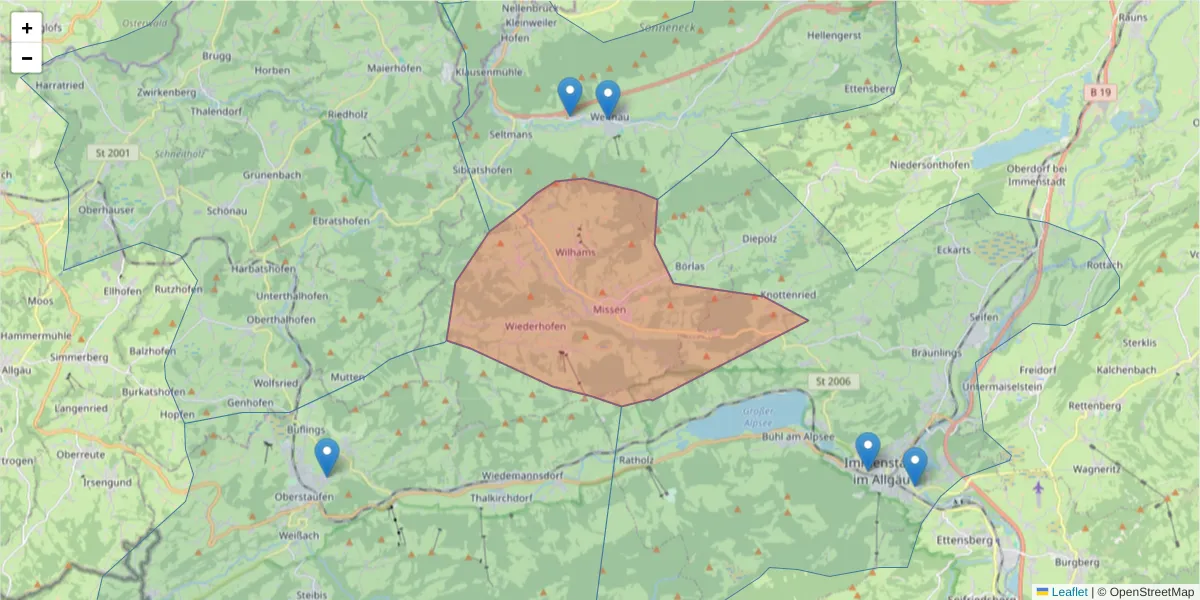 Karte des Postleitzahlen Bereichs  und der umliegenden Postleitzahlen in Deutschland