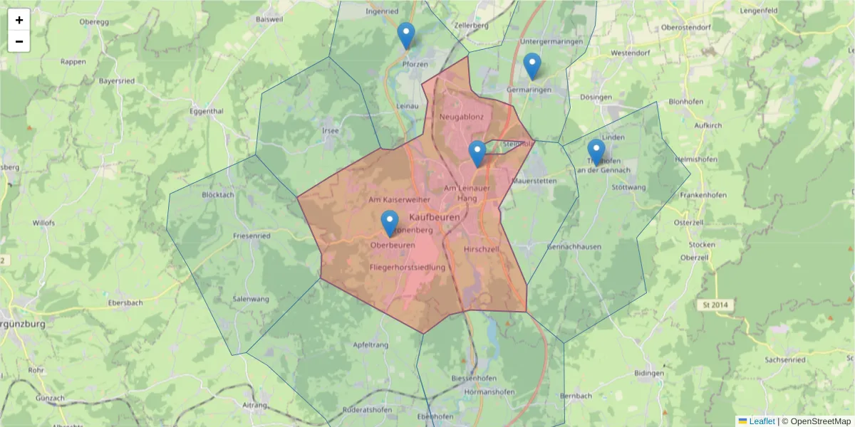 Karte des Postleitzahlen Bereichs  und der umliegenden Postleitzahlen in Deutschland