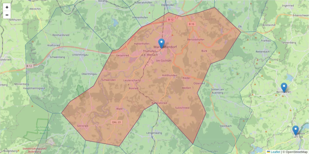 Karte des Postleitzahlen Bereichs  und der umliegenden Postleitzahlen in Deutschland