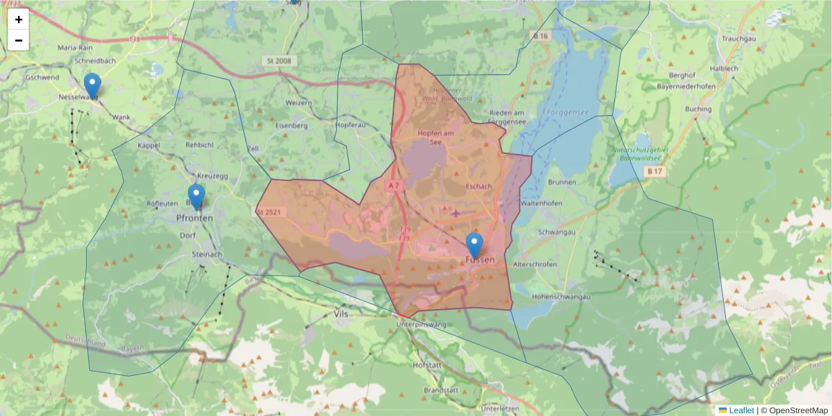 Karte des Postleitzahlen Bereichs  und der umliegenden Postleitzahlen in Deutschland