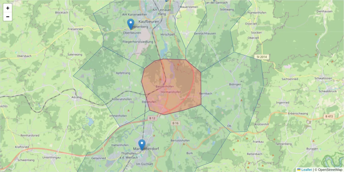 Karte des Postleitzahlen Bereichs  und der umliegenden Postleitzahlen in Deutschland