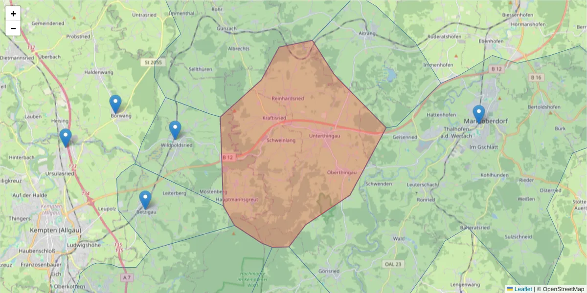 Karte des Postleitzahlen Bereichs  und der umliegenden Postleitzahlen in Deutschland