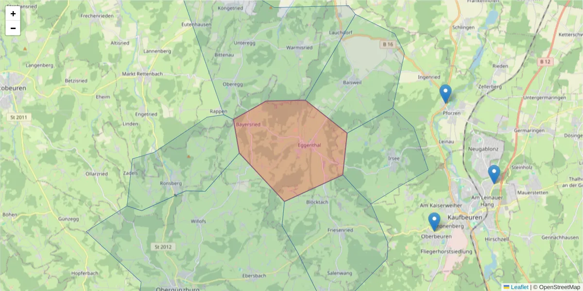Karte des Postleitzahlen Bereichs  und der umliegenden Postleitzahlen in Deutschland
