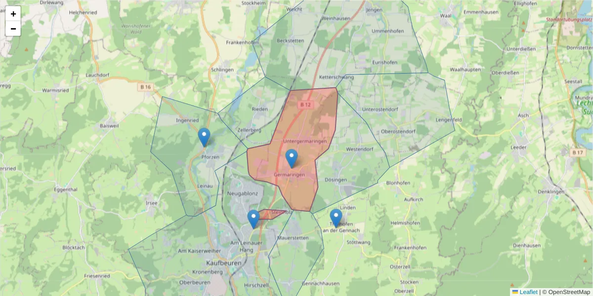 Karte des Postleitzahlen Bereichs  und der umliegenden Postleitzahlen in Deutschland
